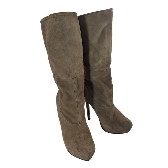 STEVE MADDEN! FAWN BEIGE GENUINE SUEDE LEATHER PLATFORM STILETTO BOOTS! SZ 10M - Picture 10 of 10